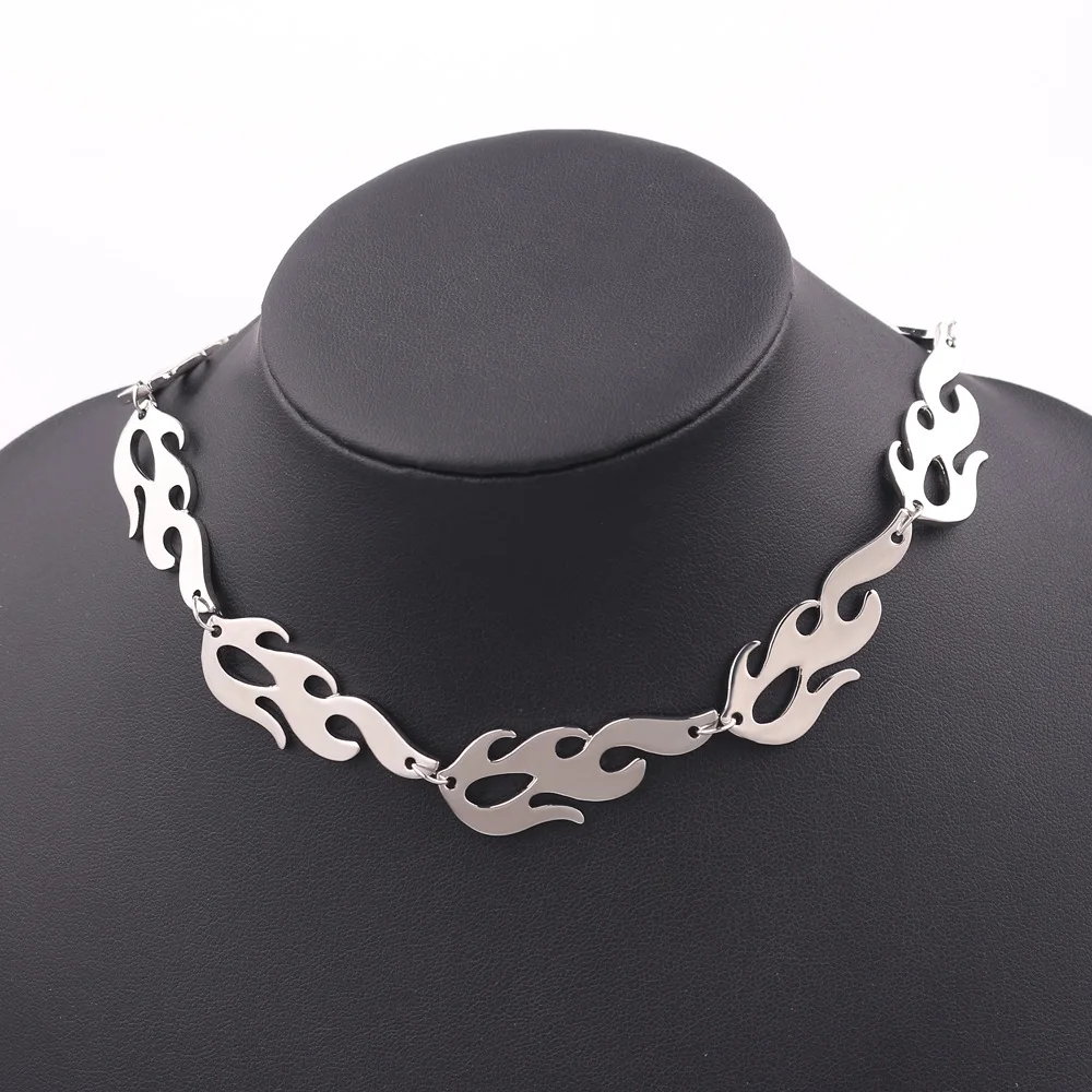 KingDong Choker Ожерелье Пламя Мужчины Хип-Хоп Персонализированные Кулон Серебряная Цепочка Унисекс Женщины Ювелирные Изделия Партия Панк Геометрический Сплав