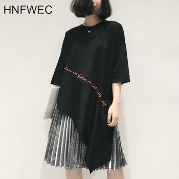 

Women Letter Loose Fit Hit Color Irregular T-shirt New Round Neck Half Sleeve Fashion Tide Spring Summer 2020 T523