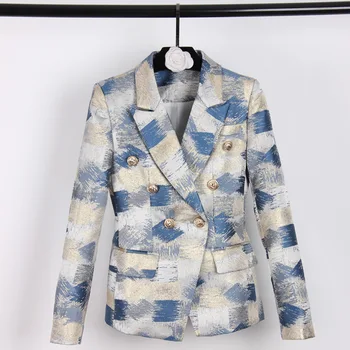 

2020 Spring and Summer New Fashion High Quality Double Breasted Plaid Printing Botched One-Piece Small Suit Jacket Women