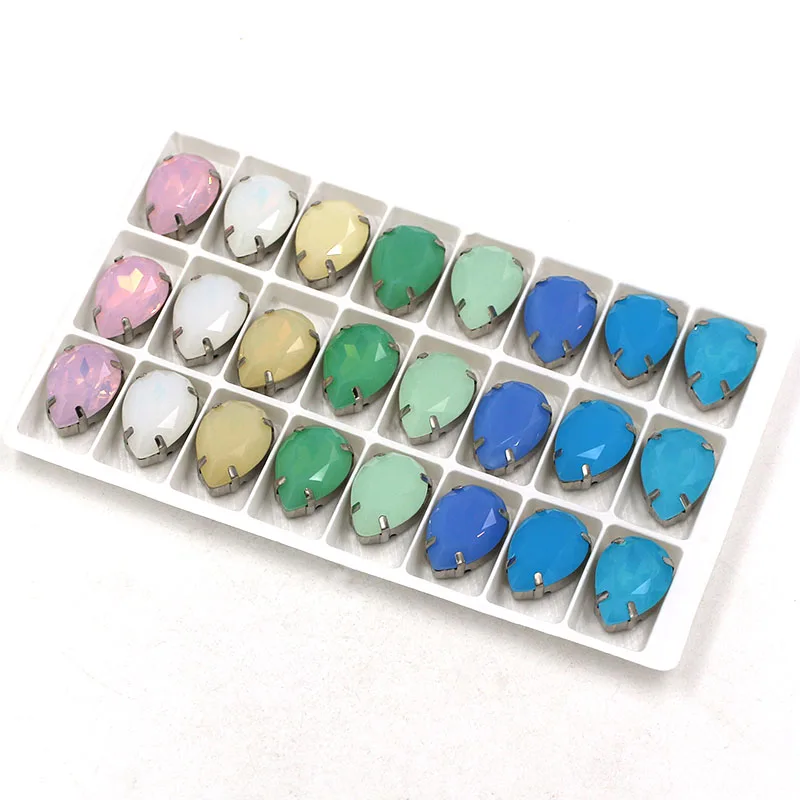

high quality K9 glass crystal Drop shape opal sew on silver frame rhinestones diy clothing/handcraft