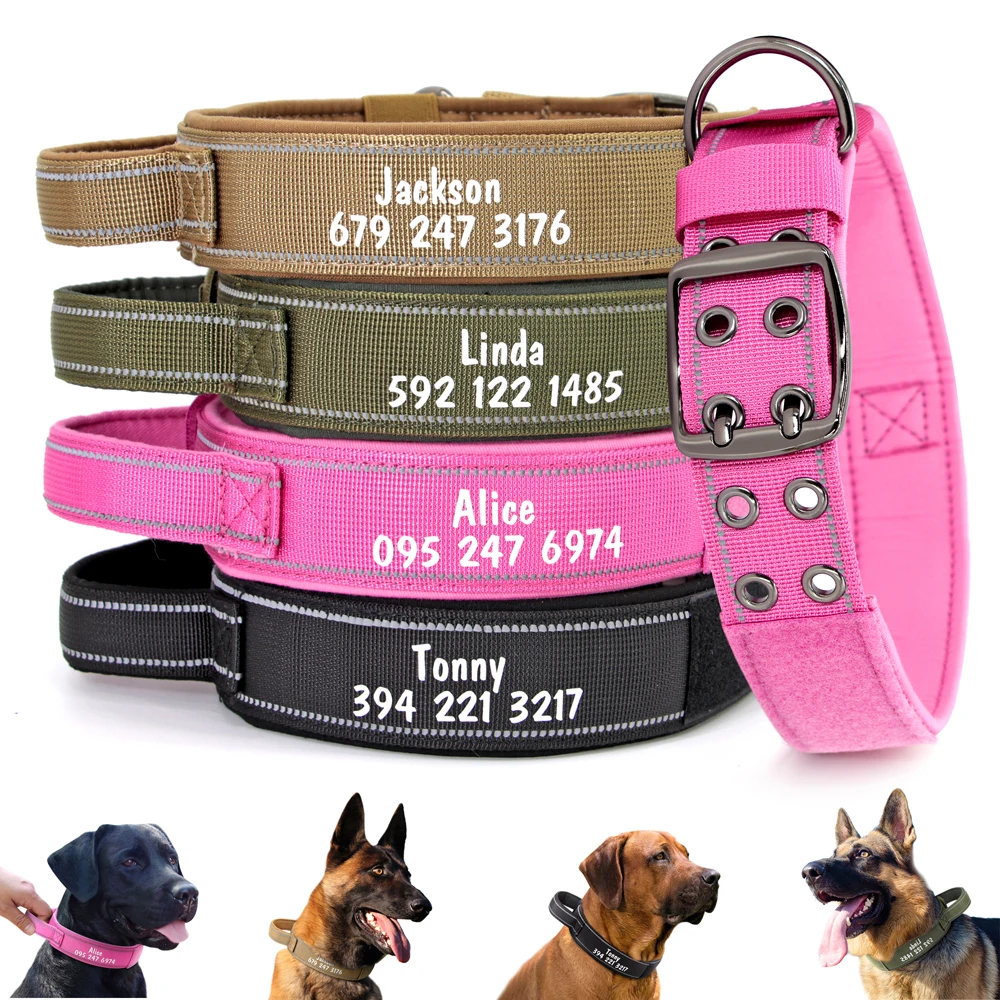 Custom Military Tactical Dog Collar with Handle Reflective Dog Collars Personalized Name Number