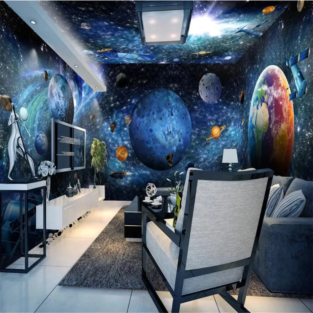 3D wallpaper mural universe galaxy earth 3D theme space whole house background wall for living room bedroom decora
