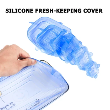 

6pcs Reusable Silicone Food Fresh Cover Fruit Vegetable Fresh-keeping Lid