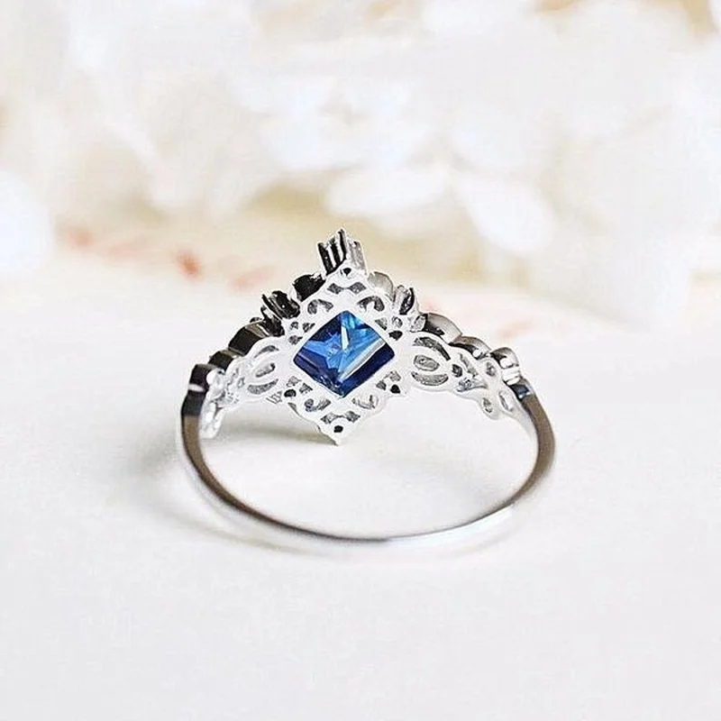 Vintage Princess Cut Lab Sapphire Ring 925 Sterling Silver Engagement Rings Bridal Fine Jewelry Size US5-12 engagement rings wedding rings finger rings