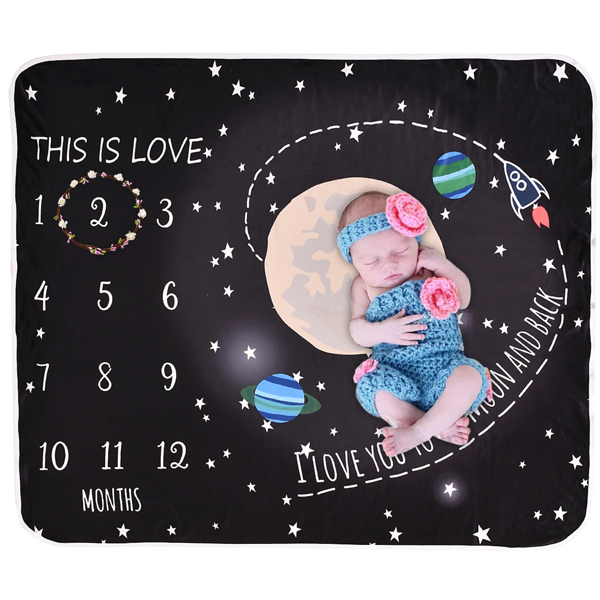 

Baby Universe Print Milestone Blanket Newborn Swaddle Wrap Photo Black Background Cloth Monthly Growth Number Photography Props