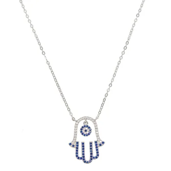 

Lucky Turkish evil eye hamsa hand necklace delicate chain pave blue cz pendant necklaces 100% 925 sterling silver jewelry