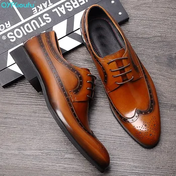 

QYFCIOUFU Italian Genuine Leather Formal Shoes Men Luxury Brand Oxford Dress Shoes High Quality Lace-up Brogues Men's Dress Shoe