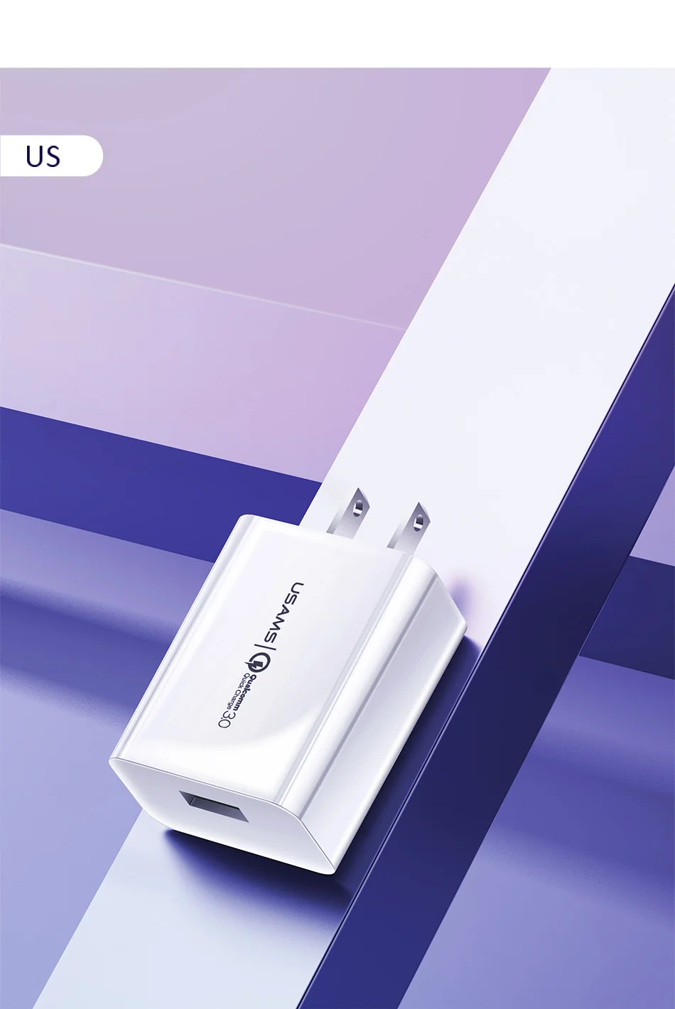 USAMS 18W Quick Charge 3.0 USB Charger for iPhone X QC3.0 Wall Mobile Phone Charger Single USB EU/US Fast Charger for Xiaomi