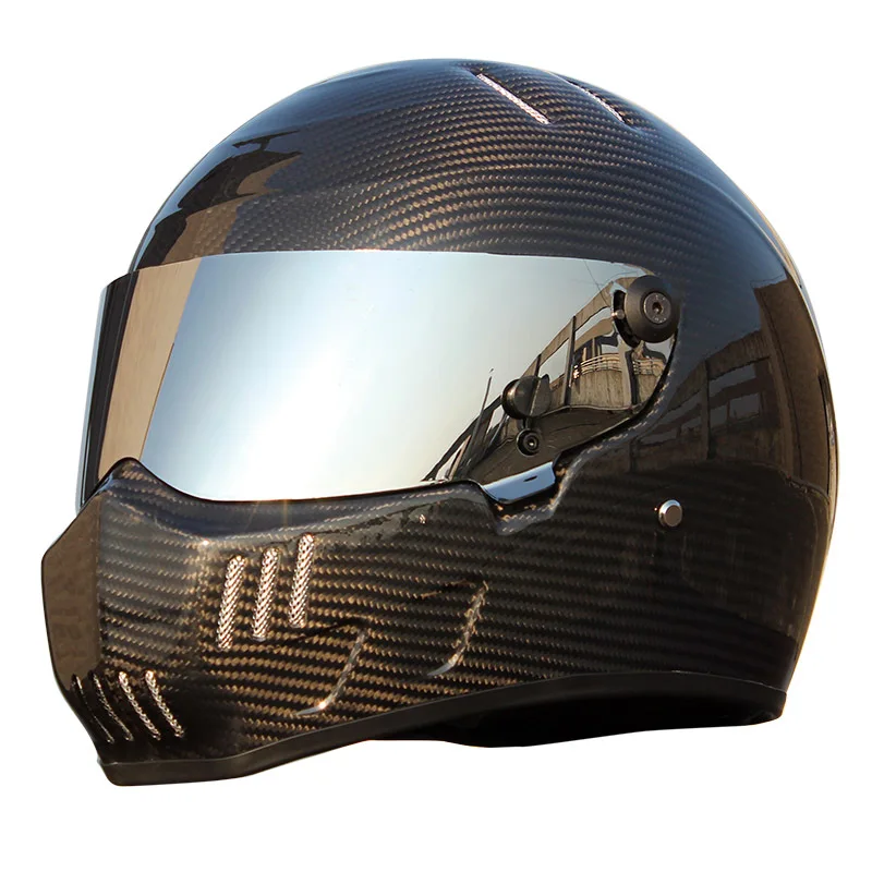 Картинг автомобильный Полнолицевой шлем из углеродного волокна, винтажный мотоциклетный шлем, мотоциклетный шлем, мужской локомотив, гоночный автомобиль, противотуманный козырек, XS-XXL