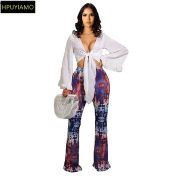 

HPUYIAMO Autumn Women Tie Dye Print High Waist Flare Elastic Pants Streetwear Hip Hop Sexy Party Club Jogger Sweatpants Trousers