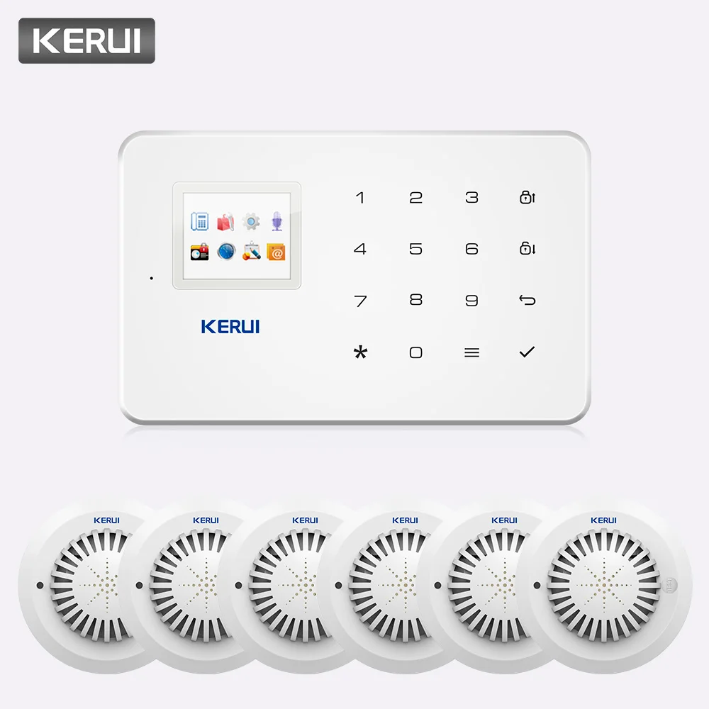 KERUI G18 Беспроводная GSM сигнализация система домашнего охранного видеонаблюдения приложение дистанционное управление SMS вызов Push сигнализация с детектором дыма - Цвет: kit4