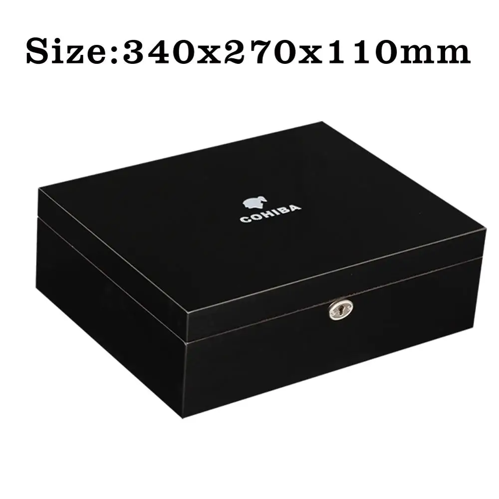 COHIBA кедровая древесина для сигар Humidor Box Пуро Чехол W/увлажнитель с гигрометром черный ящик для сигар Charuto Fit 75 Cuba сигары - Цвет: Черный