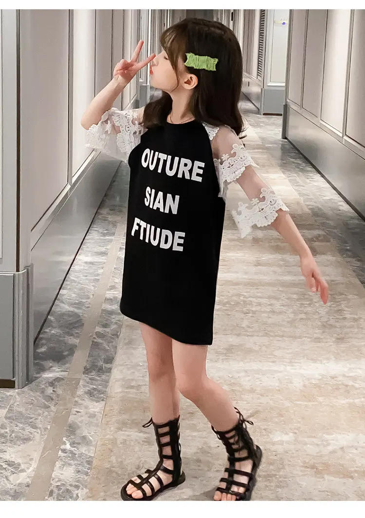 Fancy Kids Lace Bell Sleeve T Shirt For 