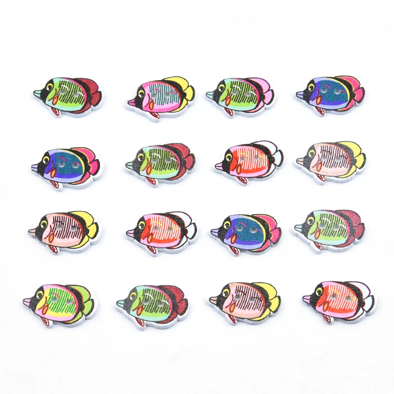 Colorful fish Muilt деревянные пуговицы для шитья с животными, скрапбукинг, ремесло, одежда для рукоделия, поставка, 2 отверстия, цвет в случайном порядке, 5-30 мм, новинка, 50 шт - Цвет: Colorful fish