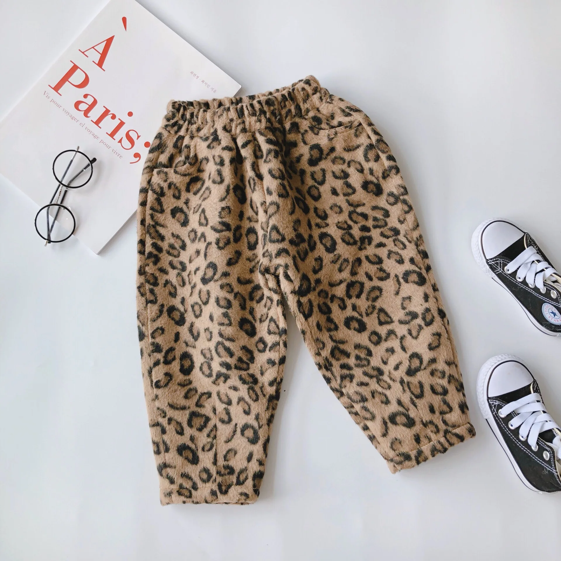 Autumn Winter Toddler Girl Clothes Set Fashion Single-breasted Leopard Wool Blazer Coat+Pant Party Suit 2-8Yrs Kids Clothes