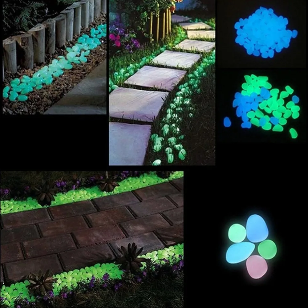 100Pcs Glow in the Dark Stones Garden Pebbles Rocks for Outdoor Walkways Path 