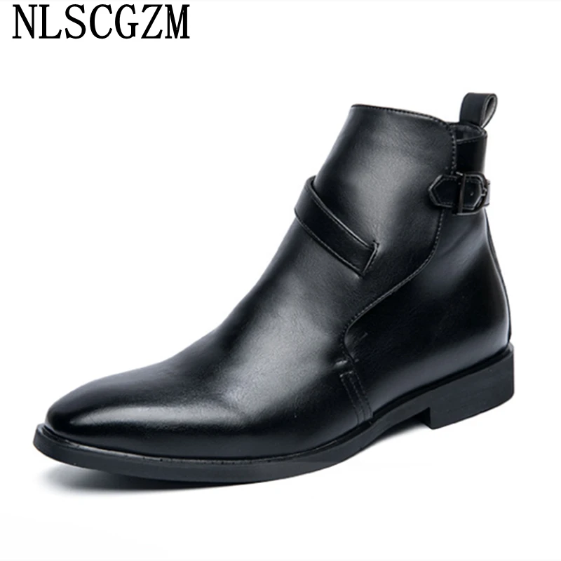 Botines de cuero con doble correa para Hombre, botas negras de diseñador de  lujo para oficina, 2023|Botas básicas| - AliExpress