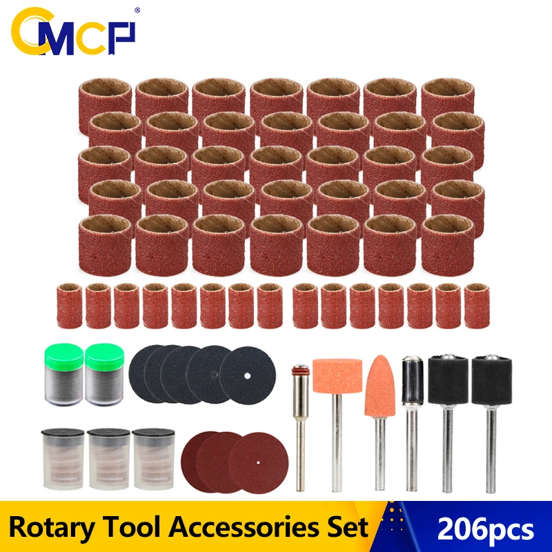 

CMCP Rotary Tool Accessories Set 206pcs Drum Sander Set With Sanding Mandrels For Dremel Grinding Polishing Tool