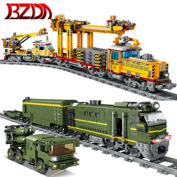 

BZDA Military Electric Train Building Blocks High-speed rail Subway Model Bricks Track Railway Laying Machine Ballistic Kids Toy