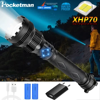 

Super Powerful XHP70 LED Flashlight LED Torch USB XHP50 Zoom Tactical Torch 18650 26650 Rechargeable Battery Fishing Camping