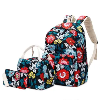

3pcs Fashion Floral School Backpack Girls Lunch Pencil Bag Purse Laptop Daypack Bookbag Set