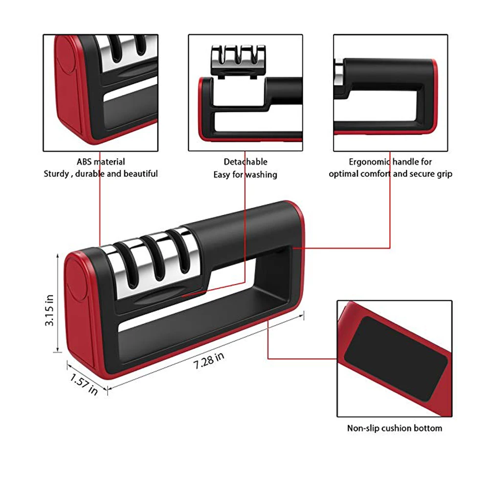 Профессиональный 3 этапа точилка Ножи шлифовальная машина Non-Slip силиконовой резины Ножи точилка Кухня лезвия алмаз камень жесткий