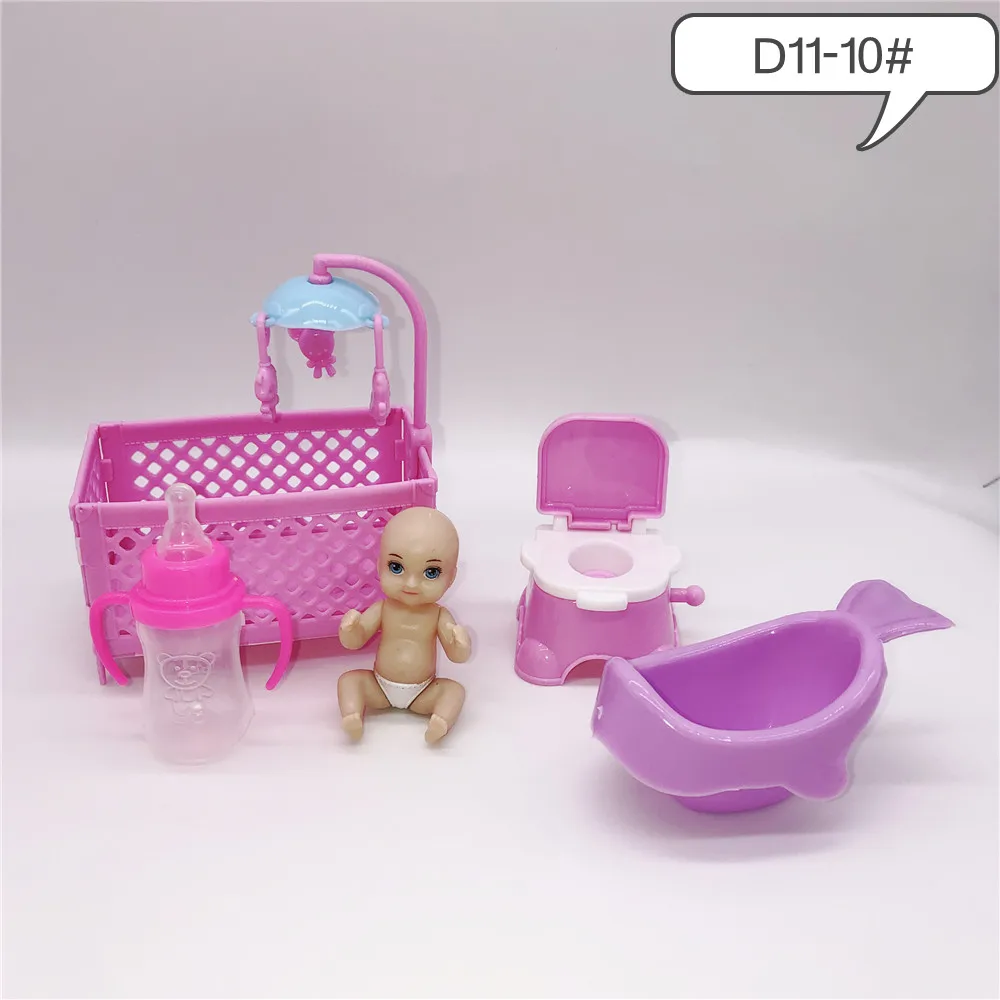 Новинка, Смешанная пластиковая мебель для кукол, мини-игрушка, обеденный стул, столовая посуда, детская кроватка, аксессуары, сделай сам, игрушка, игровой домик, подарок - Цвет: D11-10