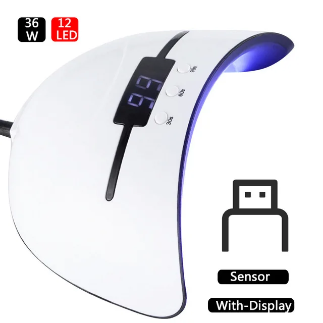 УФ лампа для ногтей 24 Вт Сушилка всех типов геля 12 светодиодных ламп USB 30s 60s 90s