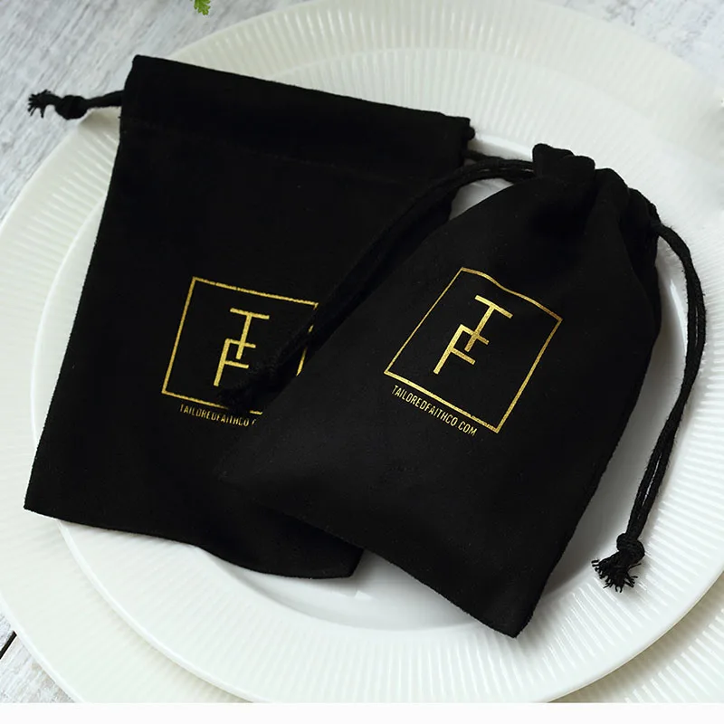 Pouches Packaging Jewelry Gift Drawstring Personalized-Logo Wedding Black for Party-Decoration