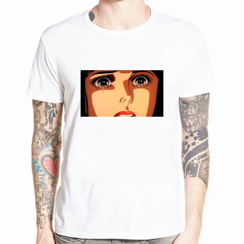 Sad Retro Anime Crying Eyes Vaporwave T-Shirt Men Short Sleeve Tshirt Casual Tees Tops Harajuku Streetwear Plus Size