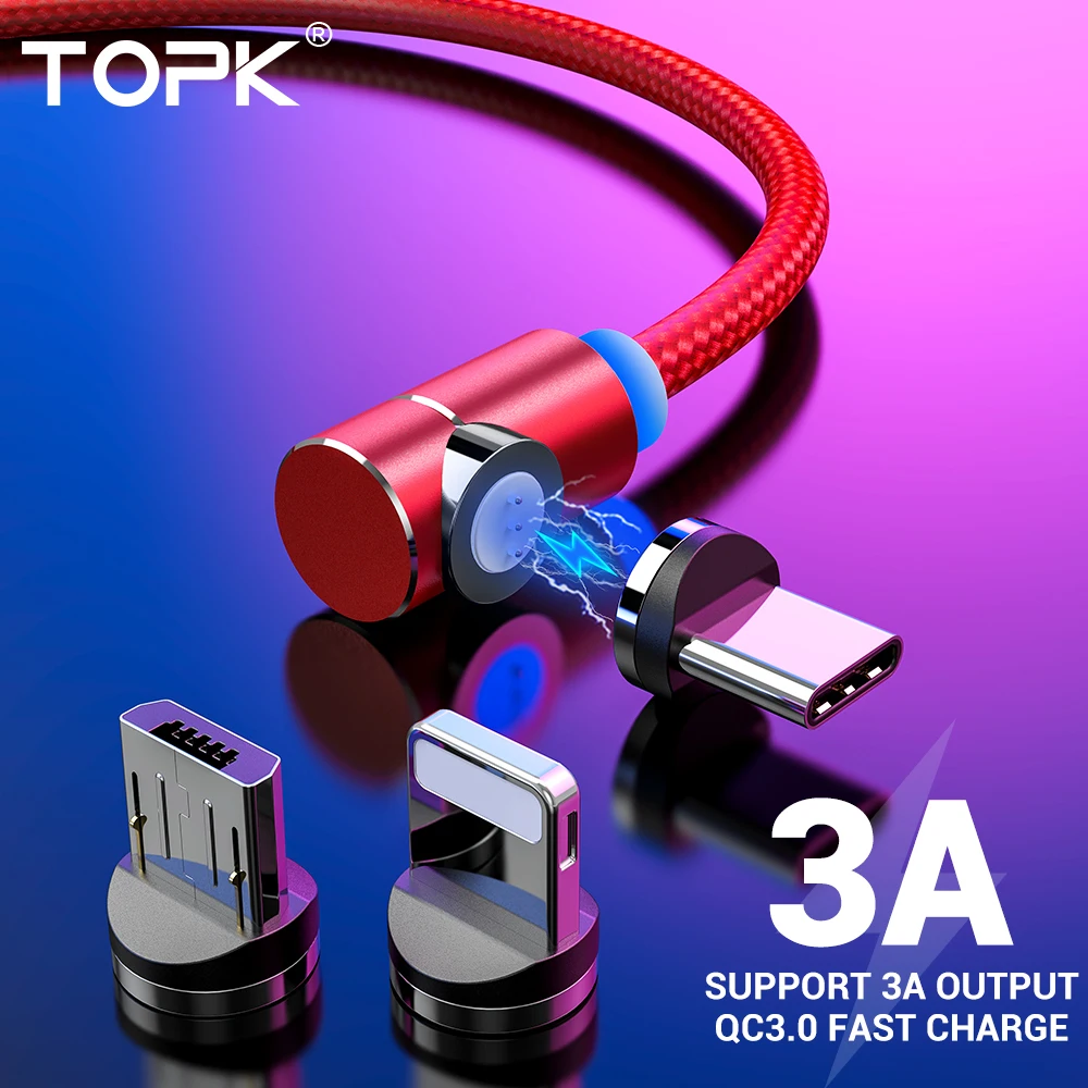 Магнитный usb-кабель TOPK 3A для быстрой зарядки, кабель USB type-C для iPhone, samsung, Xiaomi, huawei, кабель Micro usb типа L