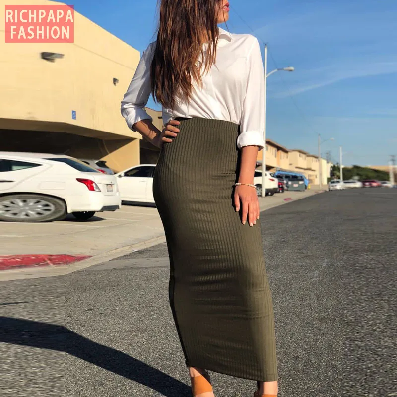 Faldas Mujer Moda Весна Арабский мусульманский женский с высокой талией вязаный карандаш Облегающие юбки длинные женские s Jupe Femme одежда
