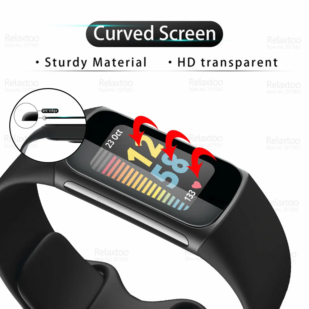 3-1Pcs 9D Curved Protective Glass For Fitbit Charge 5 Glass Soft Fiber Screen Protector Charge5 Smart Bracelet Watch Safety Film
