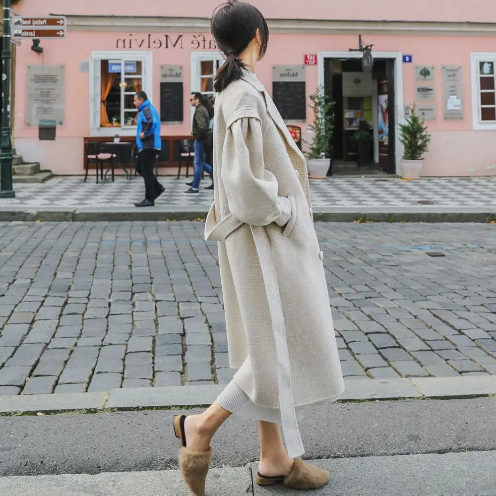 

Photo Shoot Thousands of Birds Woolen Jacket 2019 Autumn & Winter New Style WOMEN'S Dress French Retro Lantern Sleeve Woolen Ove