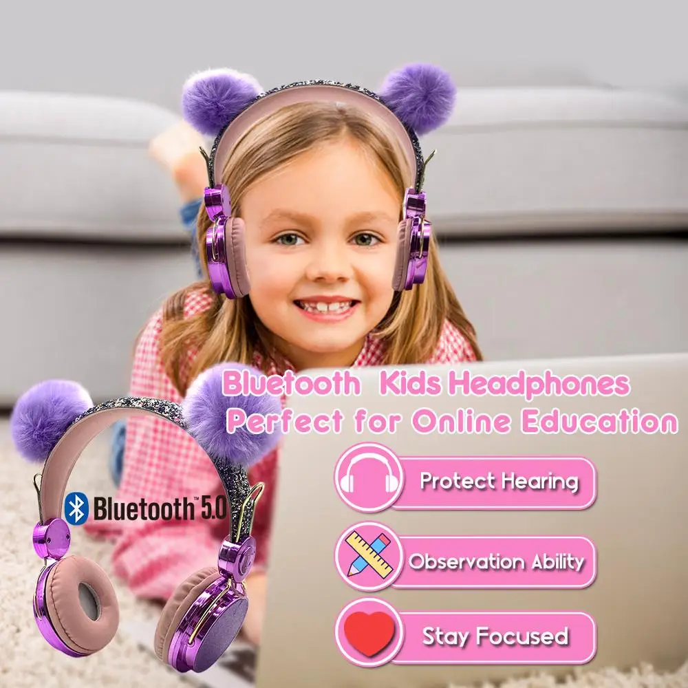 Bluetooth Cute Kids Wireless Headphone with Microphone 3 5mm Music Stereo Earphone for Computer Mobile Phone Headphones