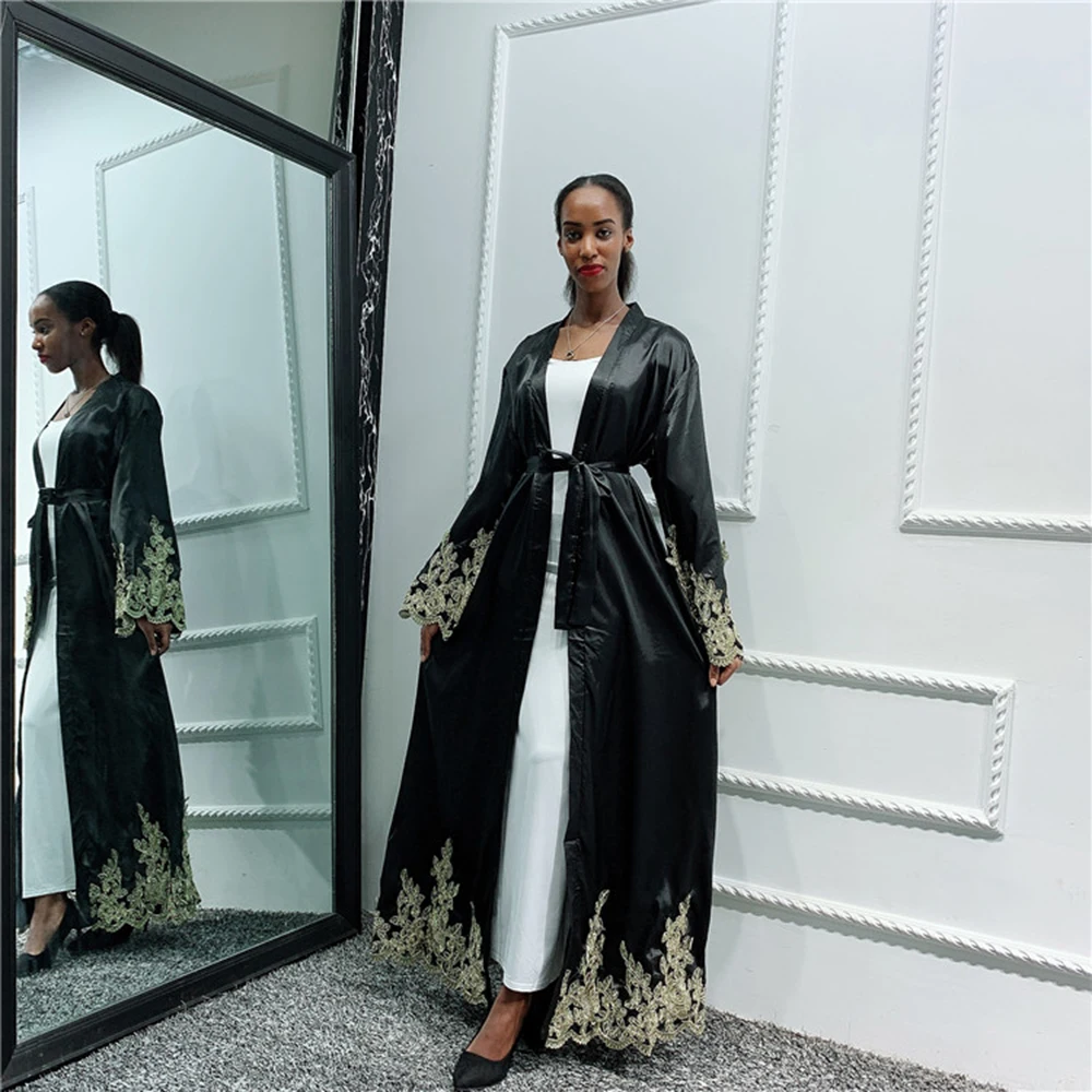 Черное кимоно абайя кардиган хиджаб мусульманское платье женское Саудовский