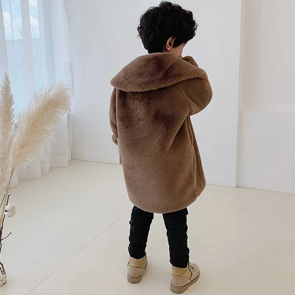 TXJRH Stylish Kids Toddler Son Mother Faux Fur Furry Lapel Cute Winter Thick Keep Warm Coat Long Sleeve Long Jacket Outwear Top