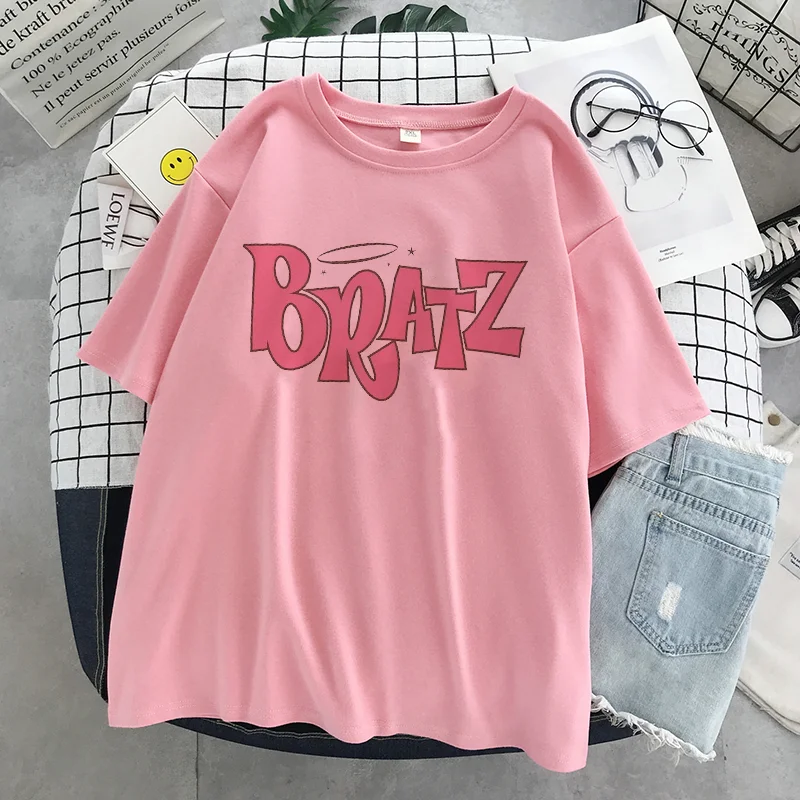 Summer gothic female T-shirt aesthetic Bratz letter t shirt women casual Black tops fashion short sleeve t-shirt women clothing