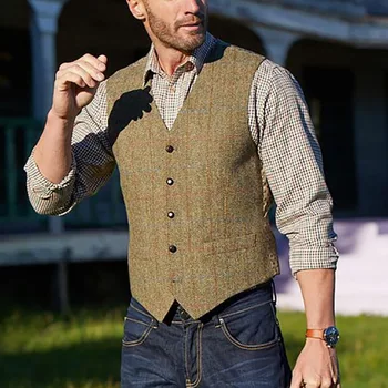 

Men Suit Vests Business Office Clothes Models 2020 New Men's Fashion Casual Lattice Single-Breasted Versatile Vest