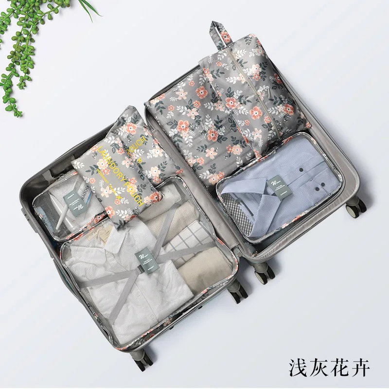 Light gray flowers Cellecool 7 шт./компл. домашнего путешествия аксессуары, органайзер для путешествий чемодан Одежда Набор для отделки Портативный перегородки сумки для хранения - Цвет: Light gray flowers