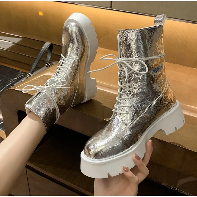 

2020 Autumn Ankle Short Boots Women Shoes Ladies Non Slip Platform Fashion Lace Up PU Leather Female Shoe Botas Mujer Zapatos