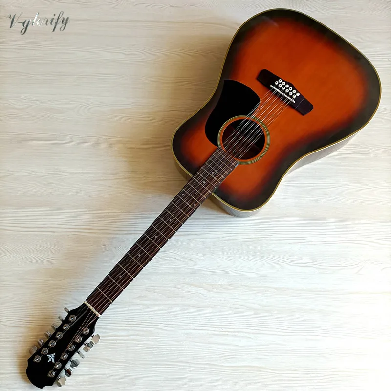 Акустическая гитара Sunburst полноразмерная 41 дюйм с блестящей отделкой 12