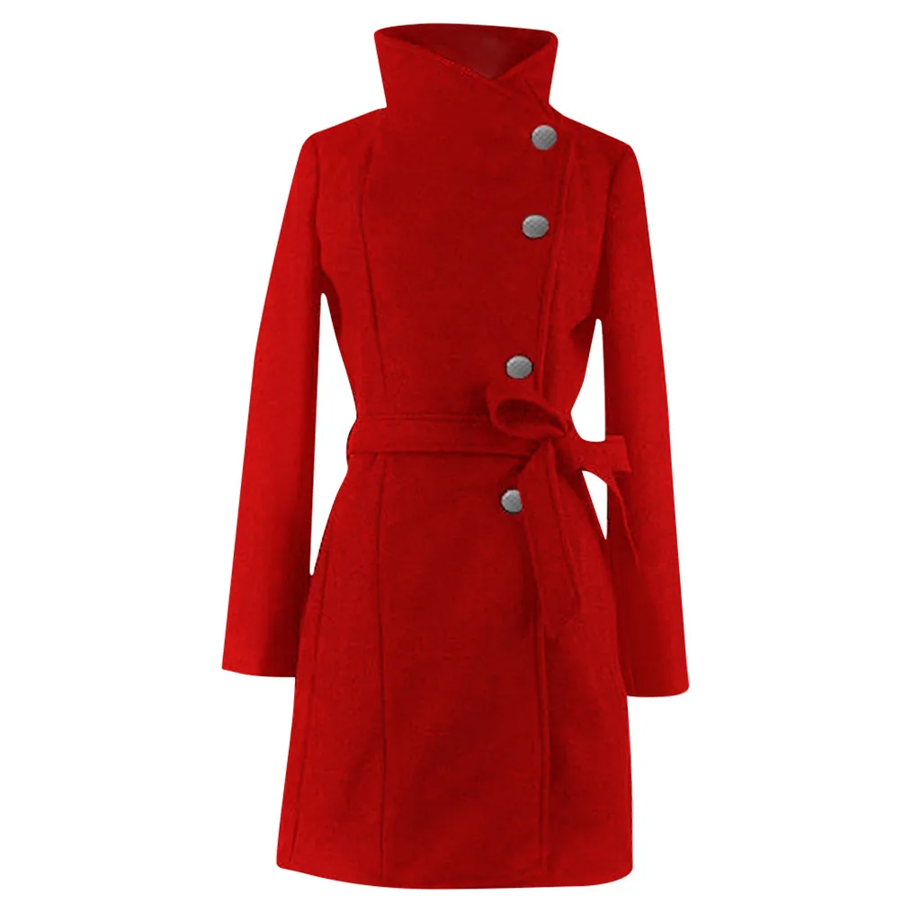 Страусиная солидная Женская длинная куртка зимняя тонкая теплая Модная Шерстяная Смесь пальто и куртка элегантные длинные женские пальто N30