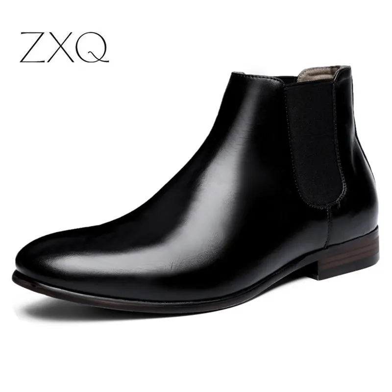 

Retro Brand Men Boots Genuine Leather Pointed Toe High Quality Men Dress Boots 2019 Ankle Chelsea Leather Boots