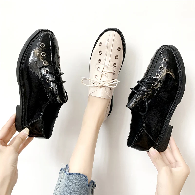 

Women Oxford Shoes Round Toe Flats British Style Casual Female Sneakers 2019 Fashion Women's Slip-on All-Match Leather Summer