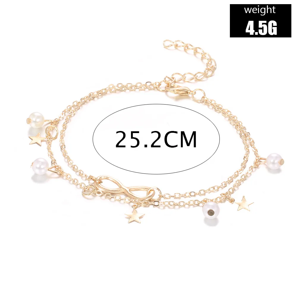 New Fashion jewelry simple style gold multi-layer star beads pendant anklets for women foot chain party accessories Girl gifts