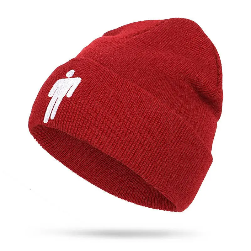 Wine red Billie Eilish Beanies Повседневная теплая вязаная зимняя шапка с вышивкой Хип-Хоп Кепка унисекс - Цвет: Wine red
