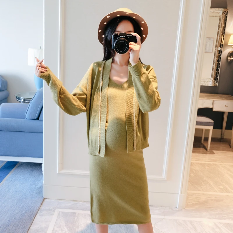 Photo Color Afei Tony Maternity трикотажные наборы Новое поступление сексуальное платье с v-образным вырезом модное повседневное пальто из двух предметов Одежда для беременных - Цвет: Photo Color