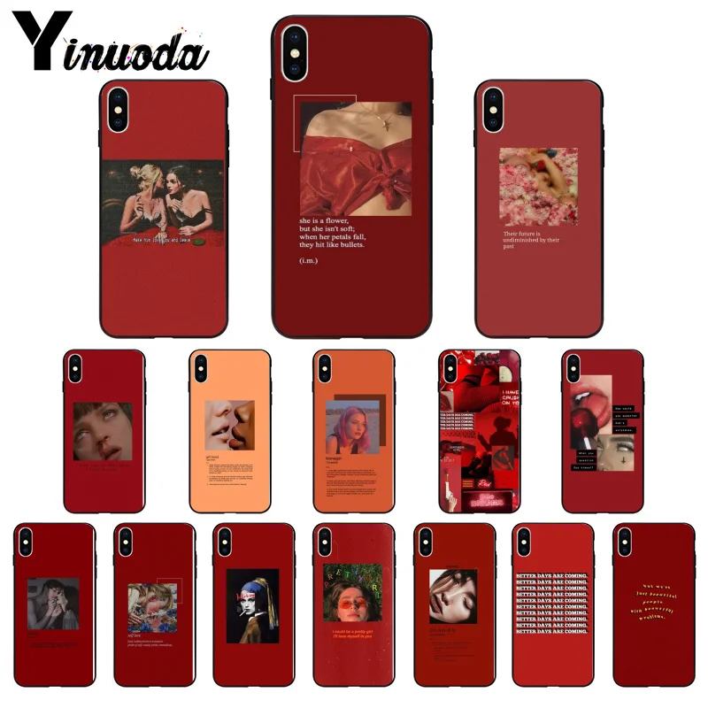 

Yinuoda Retro red pattern art lyrics aesthetic Black Phone Case Cover for Apple iPhone 8 7 6 6S Plus X XS MAX 5 5S SE XR Cases