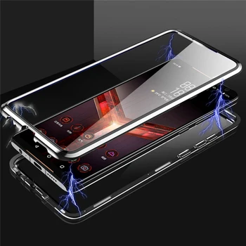 

For ASUS ROG Phone II 2 / ZS660KL Double Sides Tempered Glass Transparent Magneto Phone Shell Protective Case Front & Rear Cover